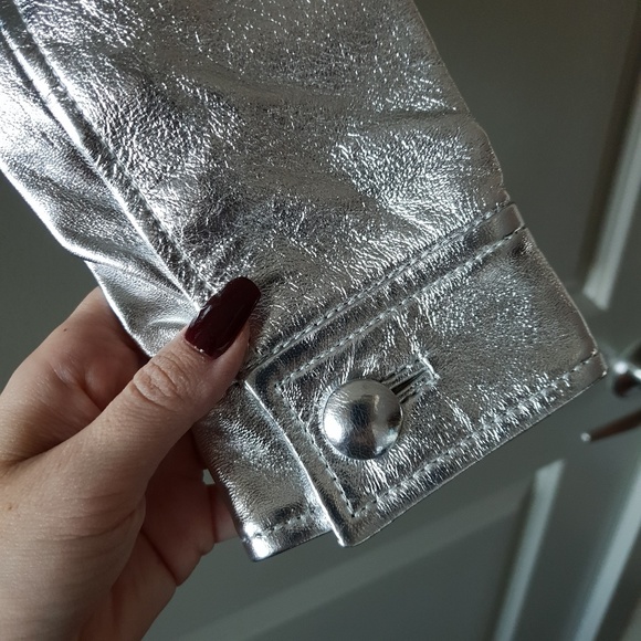 Nasty Gal Lamb Leather Silver Metallic Jacket - Picture 5 of 8